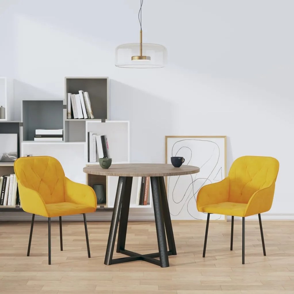 344852 vidaXL Cadeiras de jantar 2 pcs veludo amarelo