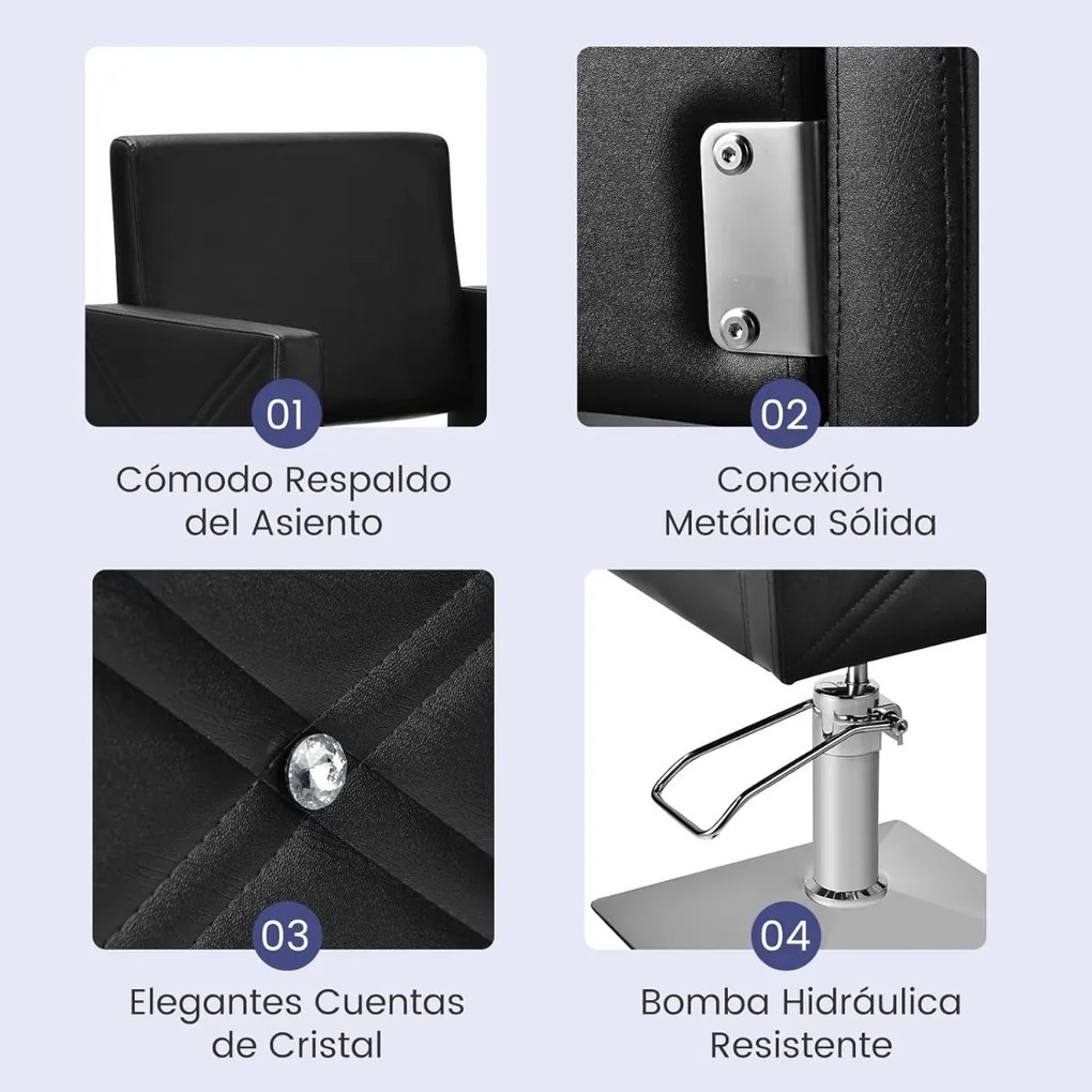 Cadeira de cabeleireiro almofadada, hidráulica, giratória, com braços e encosto, com bomba, para salões de cabeleireiro, estética e maquilhagem, preta