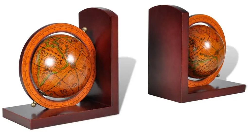 vidaXL Suportes para livros com globo terreste 2 pcs