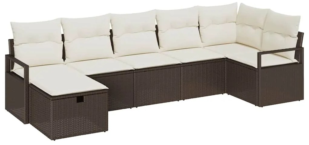 Conjunto de Sofá de Jardim vidaXL de 7 Peças com Almofadas Castanhas R