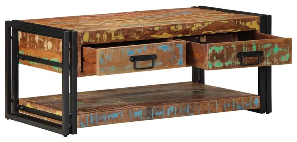 Mesa de centro multicor 90x50x38 cm madeira maciça recuperada