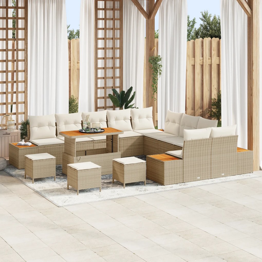 Conjunto de Sofá de Jardim vidaXL com Almofadas de 14 Peças Bege Ratta