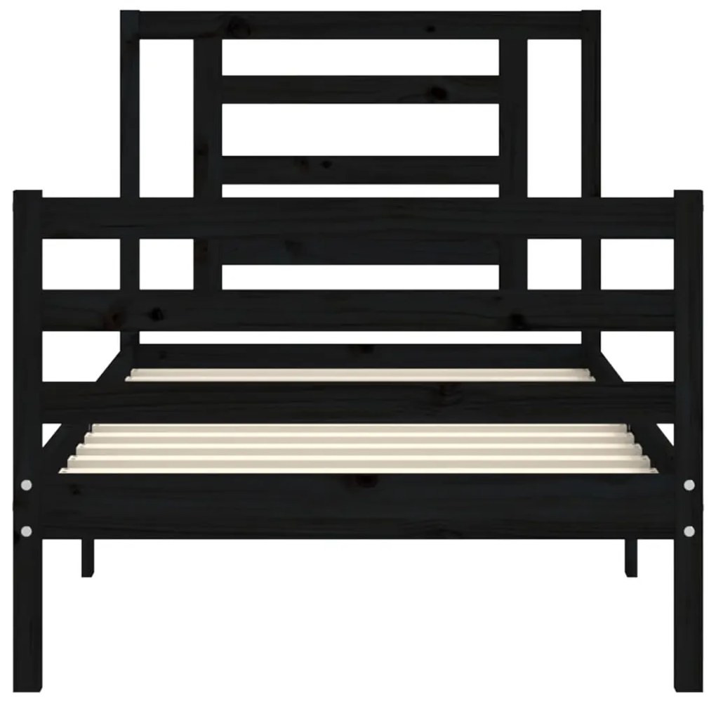 Estrutura de cama com cabeceira 90x200 cm madeira maciça preto