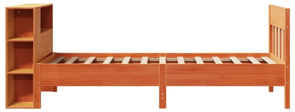 Cama com estante sem colchão 75x190cm pinho maciço castanho-mel