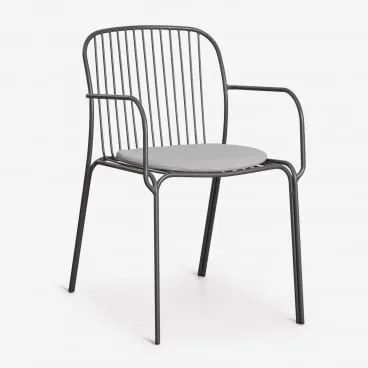 Pack De 2 Cadeiras De Jardim Com Apoios De Braços Em Aço Anerina Cinza Grafito & Cinzento Areia - Sklum