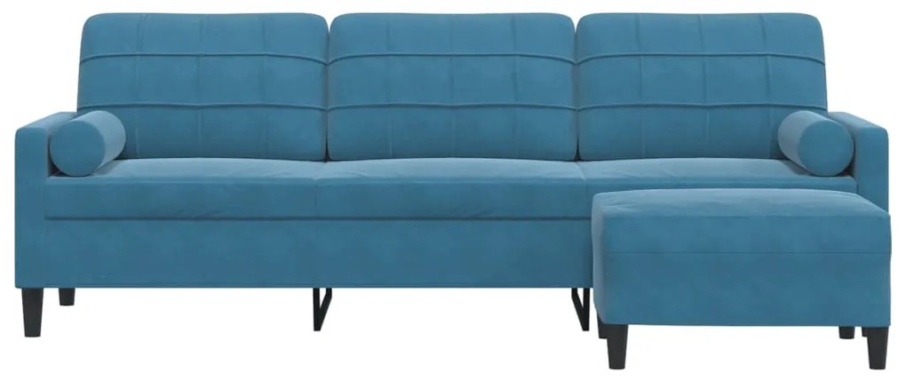 Sofá de 3 lugares com apoio de pés 210 cm veludo azul