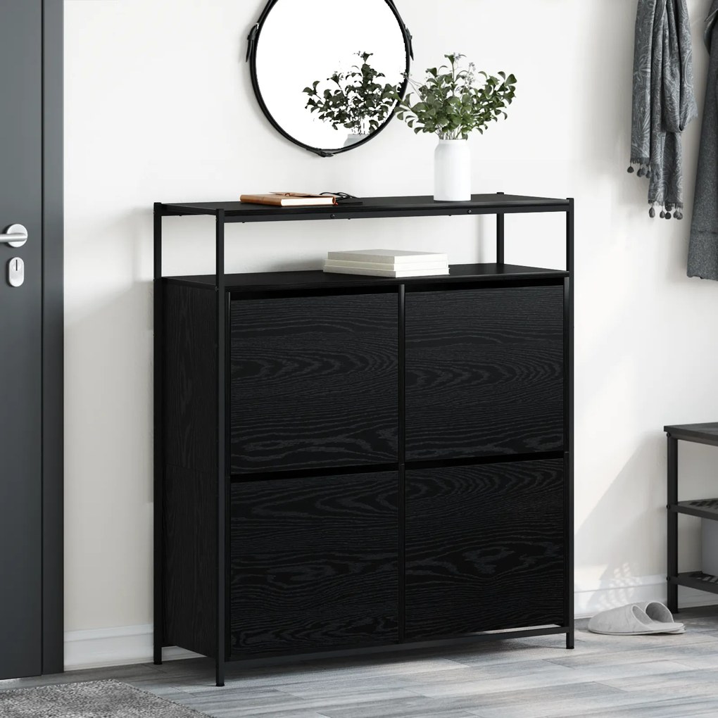 vidaXL Gabinete de Sapatos com 4 Gavetas Basculantes Carvalho Preto 100x34x112 cm