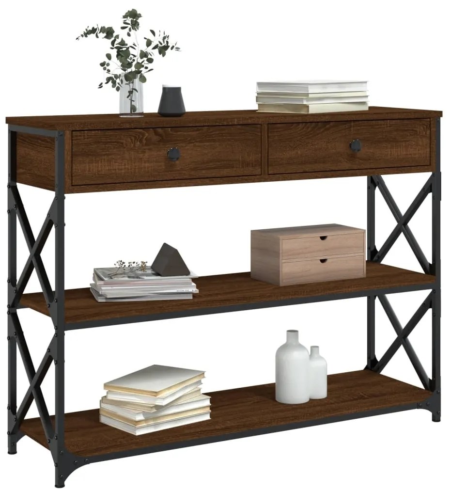Mesa consola 100x28x75 cm derivados madeira carvalho castanho