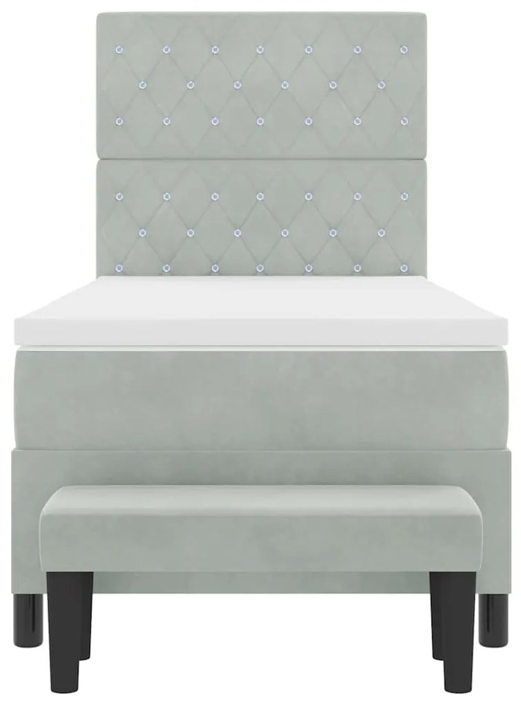 Cama Box Spring com Colchão &amp; Banco Cinzento-claro 90x200 cm Veludo