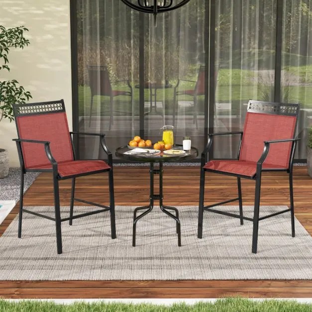 Conjunto de 2 bancos de bar para Jardim com apoio para os pés em metal à altura do balcão para jardim, piscina, varanda, cozinha Vermelho