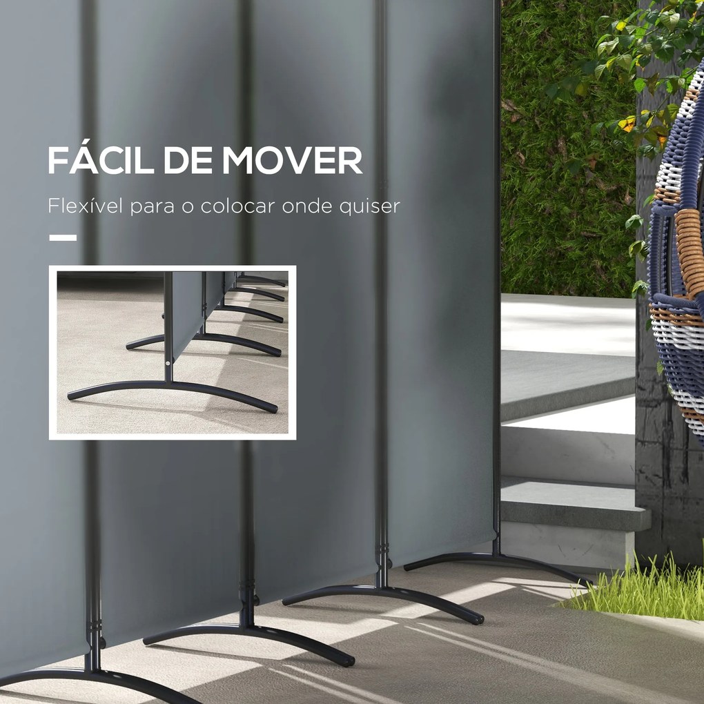 Biombo Separador de Ambientes de 4 Painéis Biombo Dobrável 221x172 cm com Pés Largos para Terraço Pátio Jardim Cinza Escuro