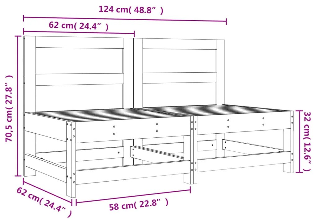 Sofás de centro para jardim 2 pcs madeira pinho maciça branco