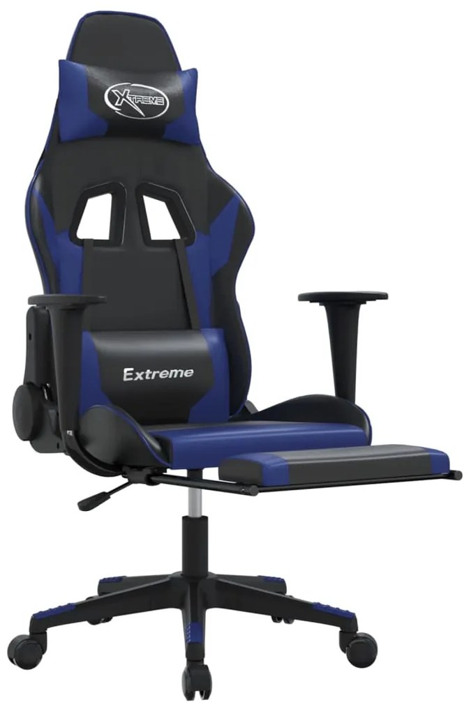 Cadeira gaming massagens c/ apoio pés couro artif. preto/azul