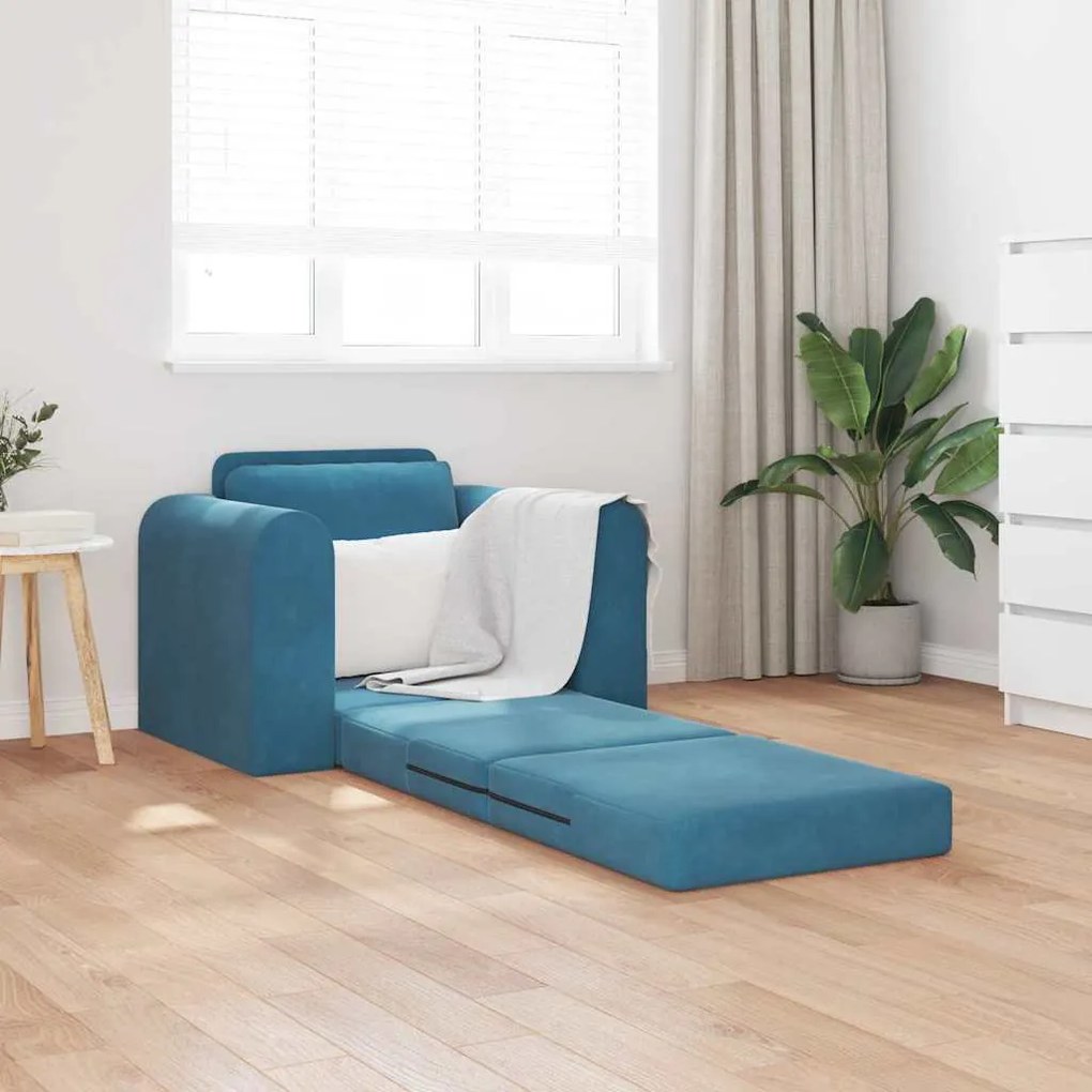 Sofá Cama 2 em 1 Azul 98x71x83 cm Veludo