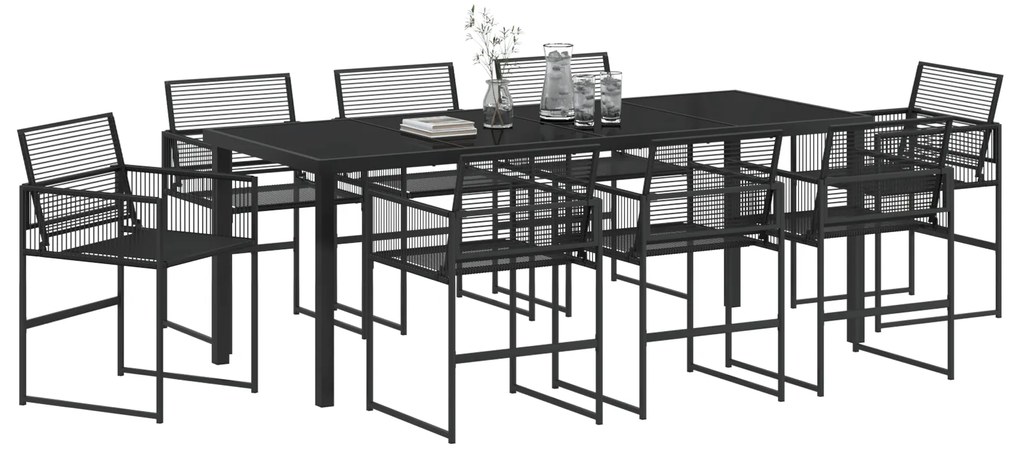 Conjunto de Jantar de Jardim de 9 Peças Vime PE Preto