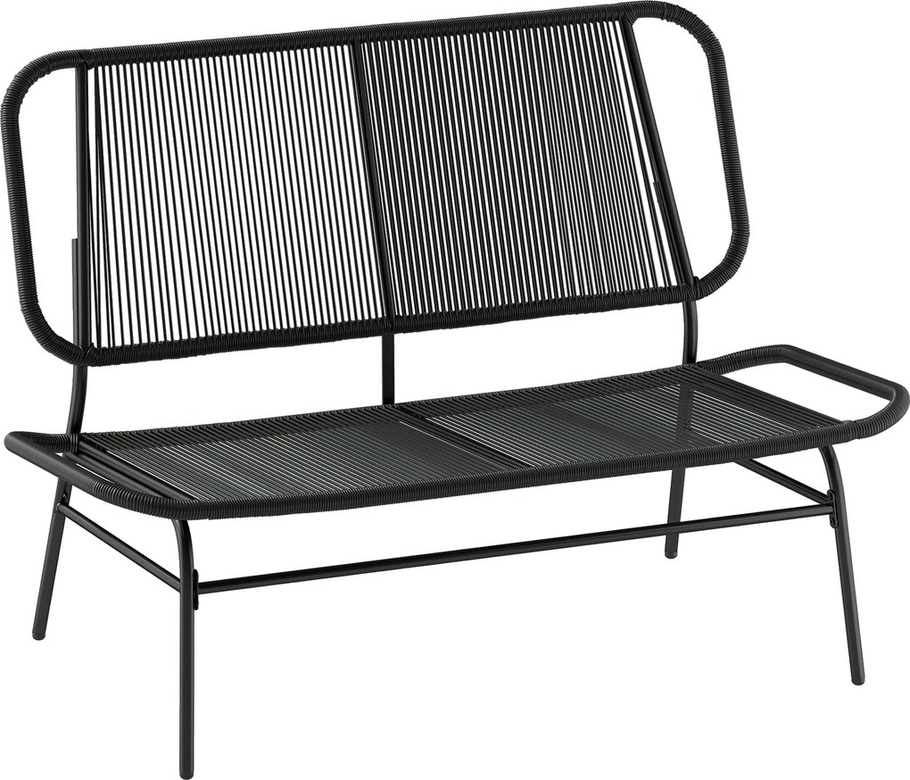 Sofá Exterior de Ratan de 2 Lugares com Assento e Encosto em Ratan, Estrutura de Aço, Suporta até 240 kg, Preto