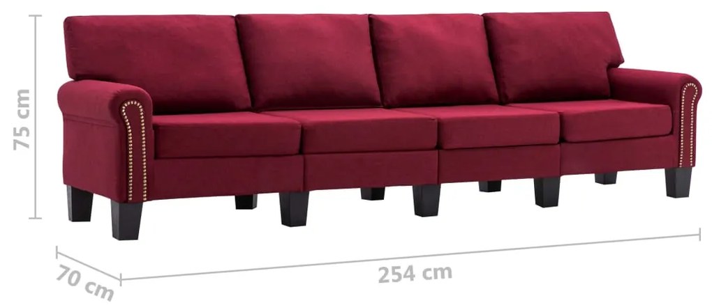 Sofá de 4 lugares em tecido vermelho tinto