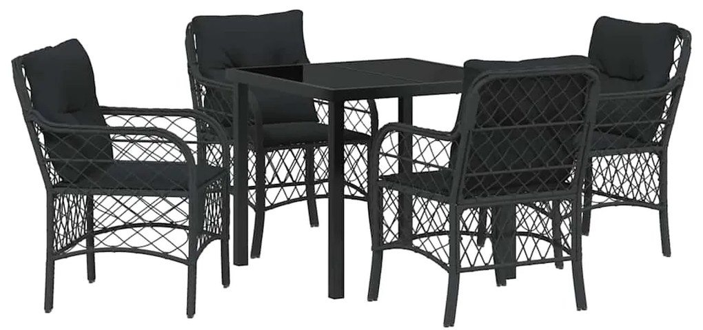 Conjunto de Jantar de Jardim com 5 Peças e Almofadas de Rattan e Polié