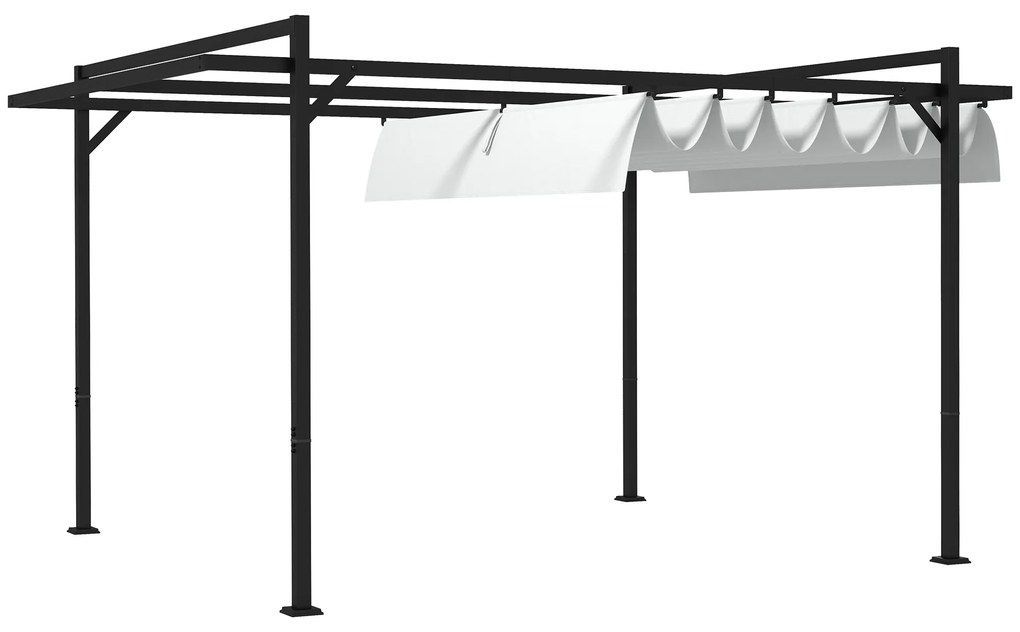 Outsunny Pérgola 3x4 Jardim Teto Retrátil Poliéster 12 Orifícios Drenagem Branco