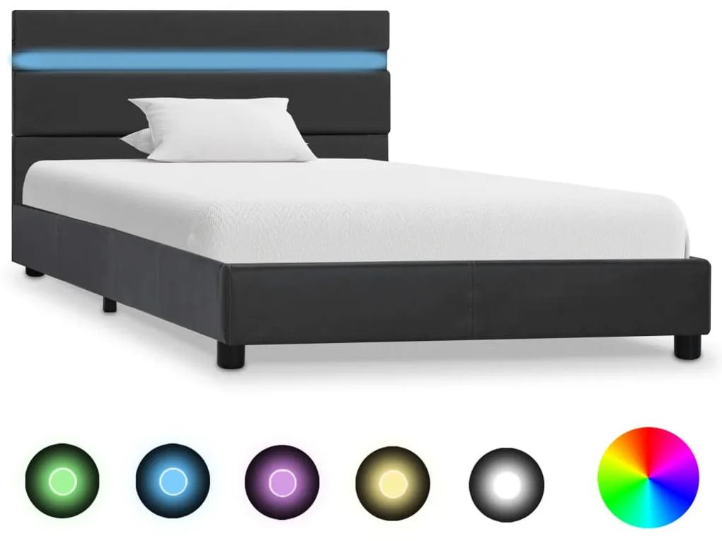 284798 vidaXL Estrutura de cama c/ LEDs 90x200 cm couro artificial cinzento