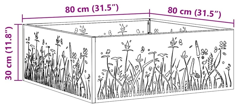 Fogueira Quadrada vidaXL Preta 80x80x30 cm Aço