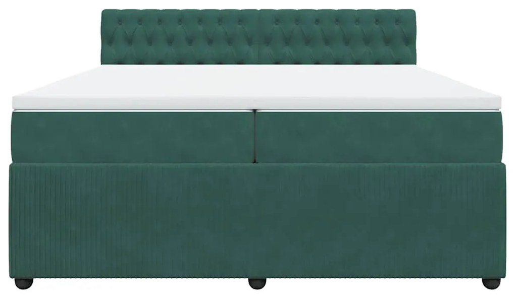 Cama com molas/colchão 200x200 cm veludo verde-escuro