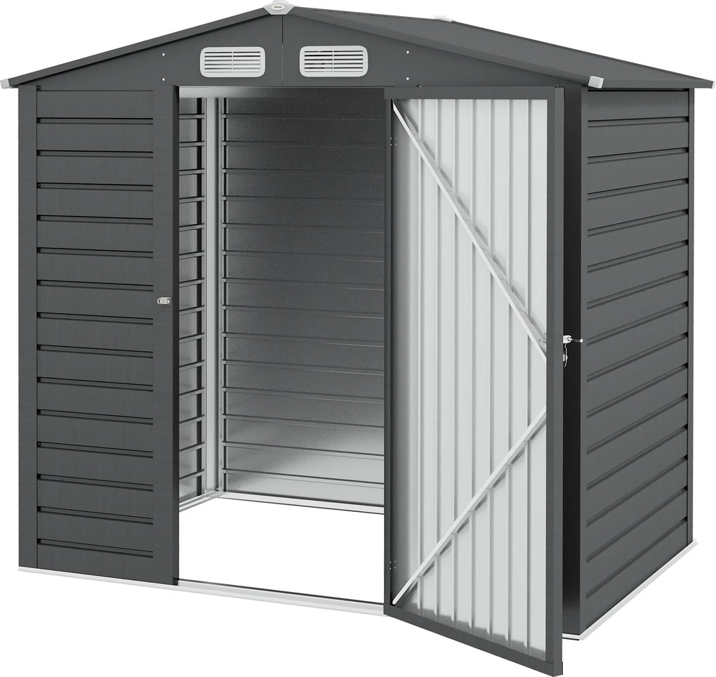 Outsunny Abrigo de Jardim 2,27 m² 190x131x188 cm com 2 Ventilações Porta com Fechadura para Armazenamento de Ferramentas Cinza | Aosom Portugal