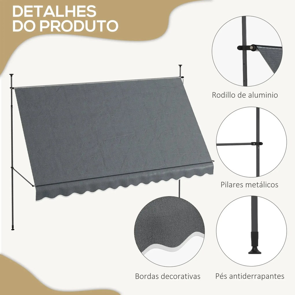 Toldo de Parede Manual Cascais – 350x250 cm – Retrátil com Manivela e
