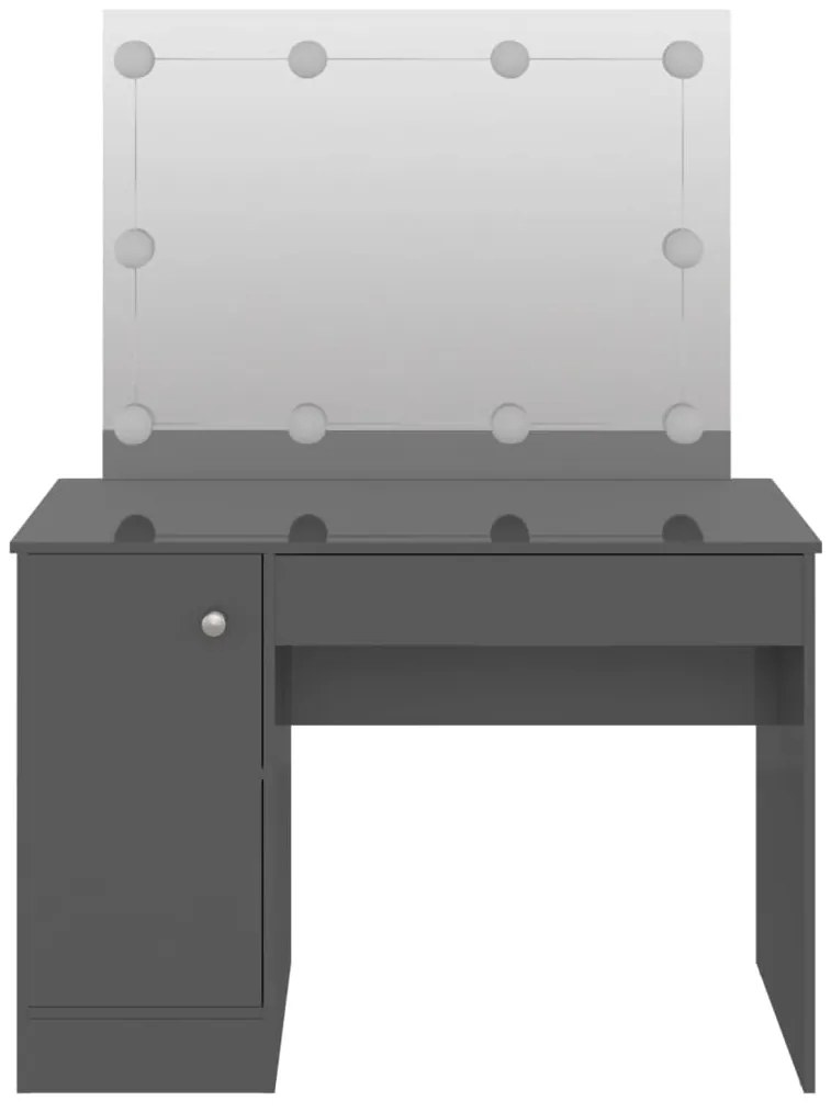 Mesa de maquilhagem c/ LEDs 110x55x145 cm MDF cinza brilhante