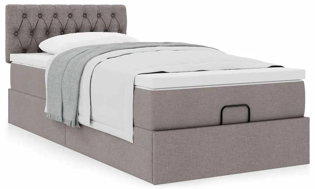 Cama otomana com colchão 100x200 cm tecido cinza