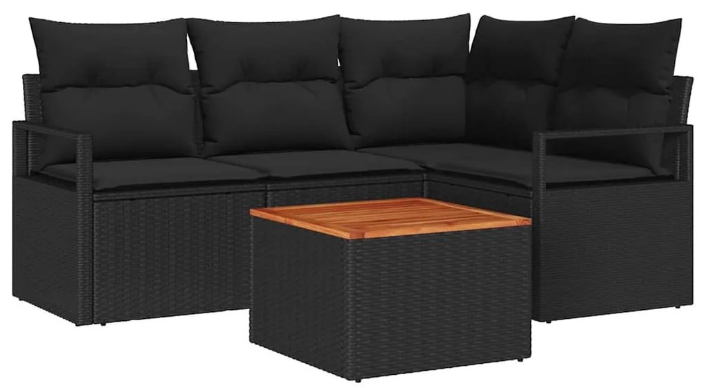 Conjunto de Sofá de Jardim de 5 Peças com Almofadas Pretas de Poly Rat