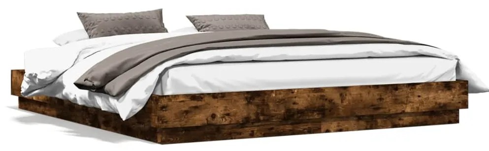 Estrutura de cama com luzes LED 200x200 cm carvalho fumado