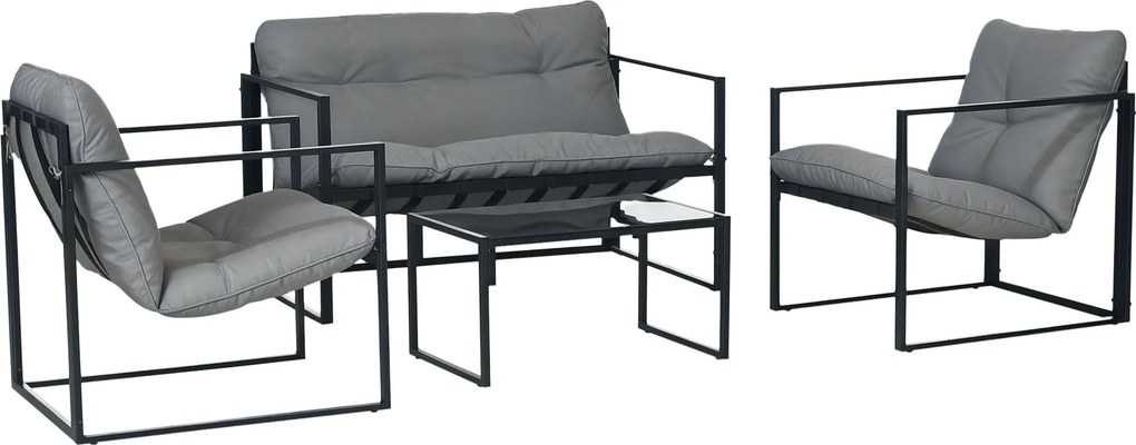 Conjunto de jardim de 4 peças para 4 pessoas, com sofá de 2 lugares, 2 poltronas e 1 mesa de centro cinzenta