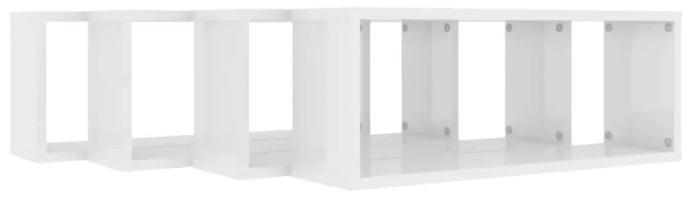 Prateleiras parede cúbicas 4 pcs deriv. madeira branco brilh.