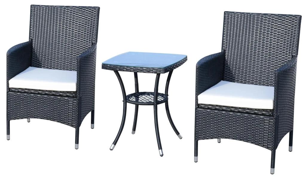 Outsunny Conjunto de móveis de vime ao ar livre 1 mesa 2 Cadeiras Estrutura Metálica Preta | Aosom Portugal