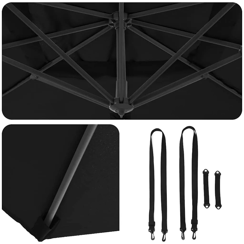 Guarda-Sol Cantilever Roma Preto 352x251x260 cm em Alumínio