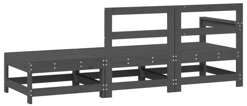 3 pcs conjunto lounge de jardim madeira de pinho maciça cinza