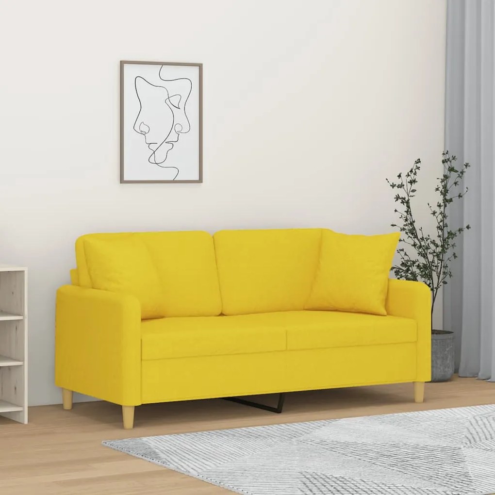 Sofá 2 lug. + almofadas decorativas 140 cm tecido amarelo-claro