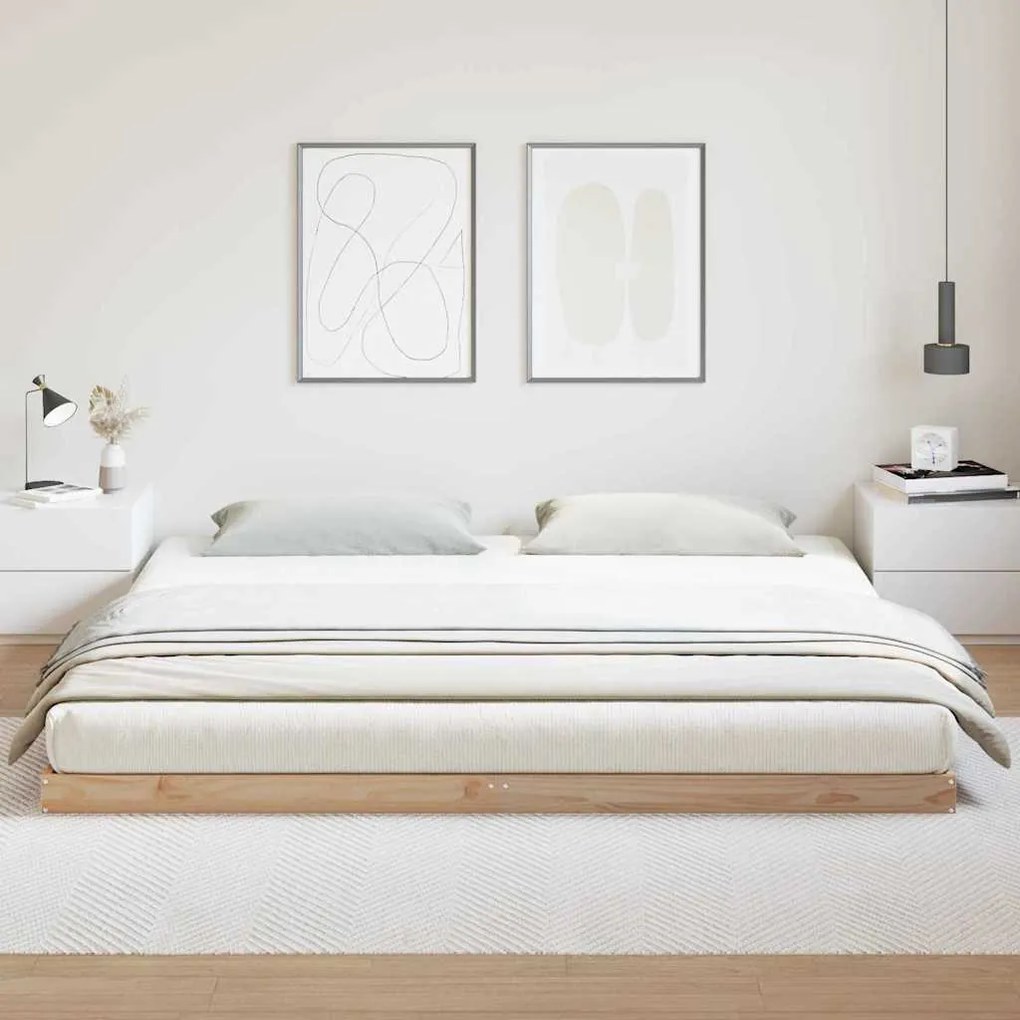 Estrutura de Cama de Chão vidaXL Branca 180x210 cm Madeira Sólida de P