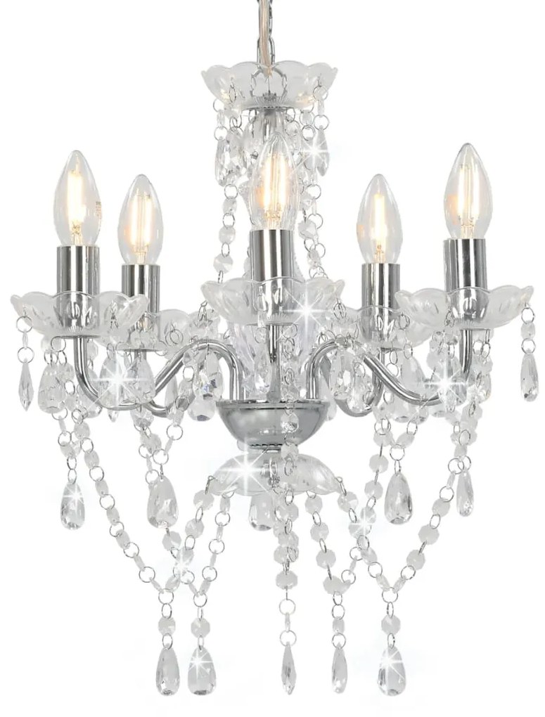 vidaXL Lustre com contas de cristal redondo prateado 5 x E14