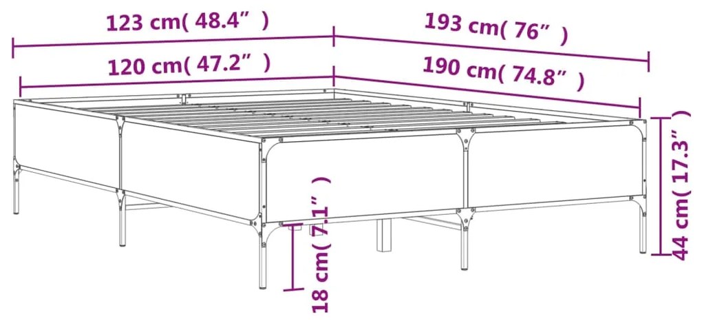 Estrutura de cama 120x190 cm derivados madeira/metal