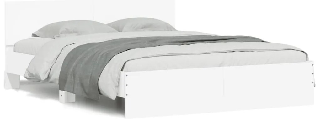 Estrutura de cama com cabeceira e luzes LED 160x200 cm branco