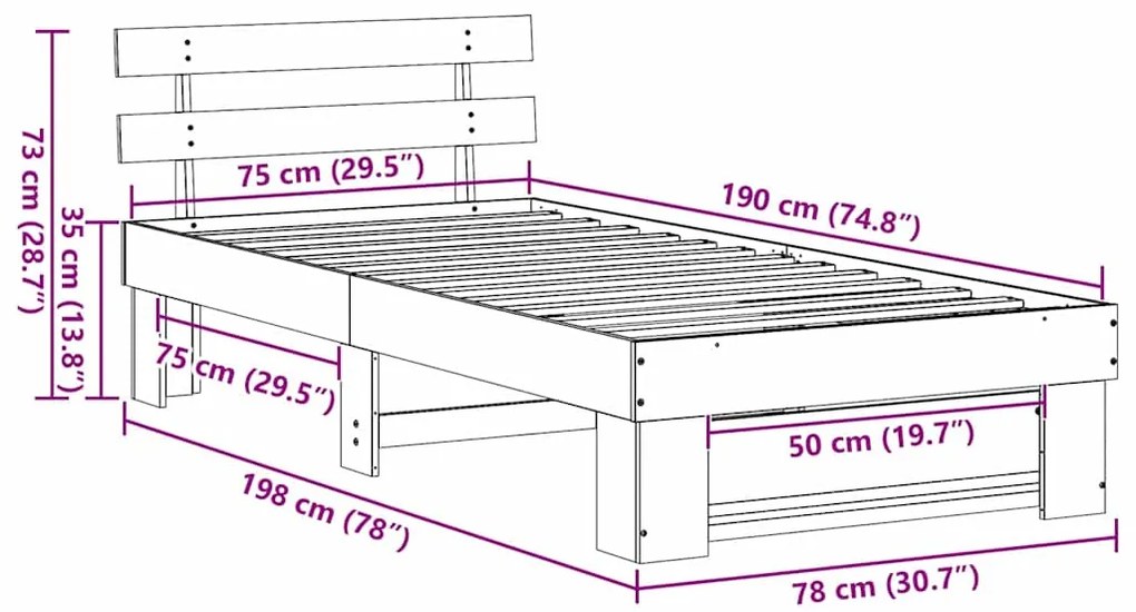 Estrutura da Cama Castanho-mel 75 x 190 cm Madeira de Pinheiro