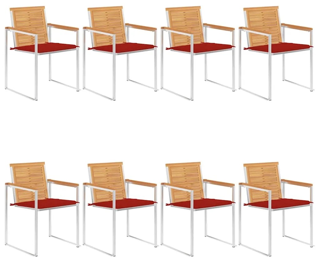 vidaXL Cadeiras de jardim 8 pcs c/ almofadões madeira de teca maciça