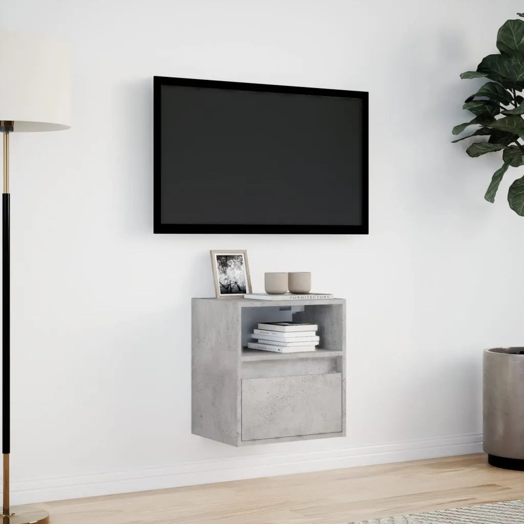 Móvel de parede p/ TV c/ luzes LED 41x31x45 cm cinzento cimento