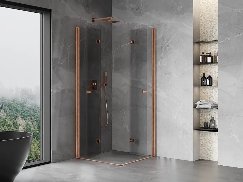 Mexen Mist-F Duo cabine de duche dobrável 80 x 80 cm, transparente, cobre escovado - 8A6-080L-080P-65-00