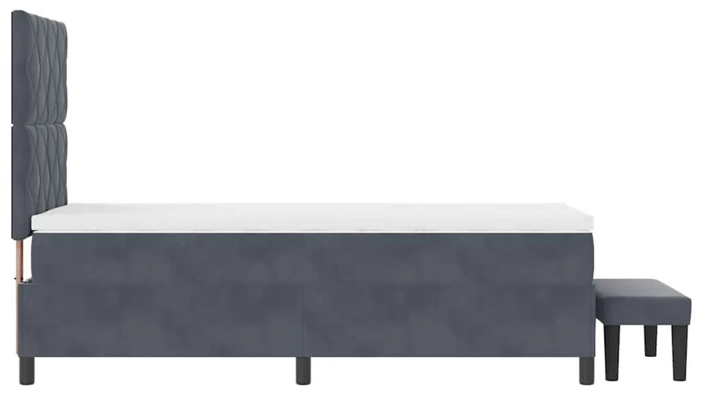 Cama Box Spring com Colchão e Banco Cinza Escura 90x190 cm Veludo