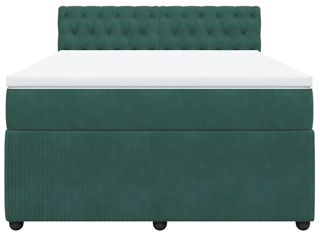 Cama com molas/colchão 140x190 cm veludo verde-escuro