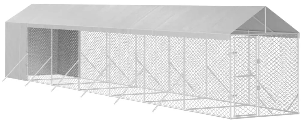 Canil de exterior com teto 2x14x2,5 m aço galvanizado prateado