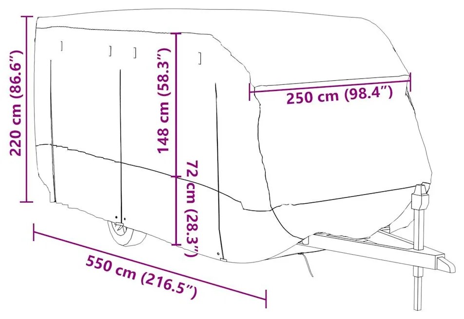 Cobertura caravana 550x250x220 cm tecido não tecido cinzento